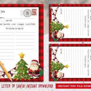 Brief an den Weihnachtsmann Printable | Weihnachten Wunschliste druckbare Weihnachtsmann Roter Büffel Weihnachtsbrief Digital Download druckbare Geschenkliste