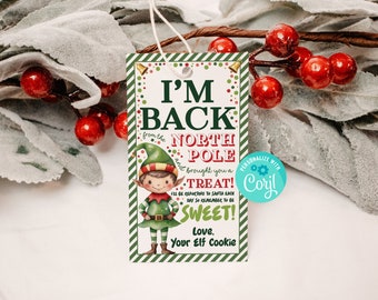 Elf I Am Back Gift Tags | Christmas Elf Tradition Printable Gift Tag, Elf is back, Tag for kids, Christmas Printable. Editable Template
