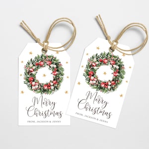 Weihnachtsgeschenkanhänger Vorlage, druckbare Urlaub Gunstanhänger, bearbeitbares Aquarell Weihnachtsbehandeltes Etikett, Sofortiger Download Frohe Weihnachten Hang Tag