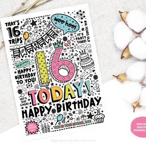 Printable 16th Birthday Card | Instant Download Printable Card for 16th ...