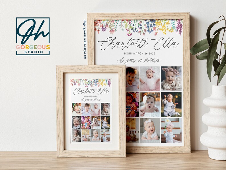 First Year in Photos Printable Poster 1 Year Milestone Photo - Etsy