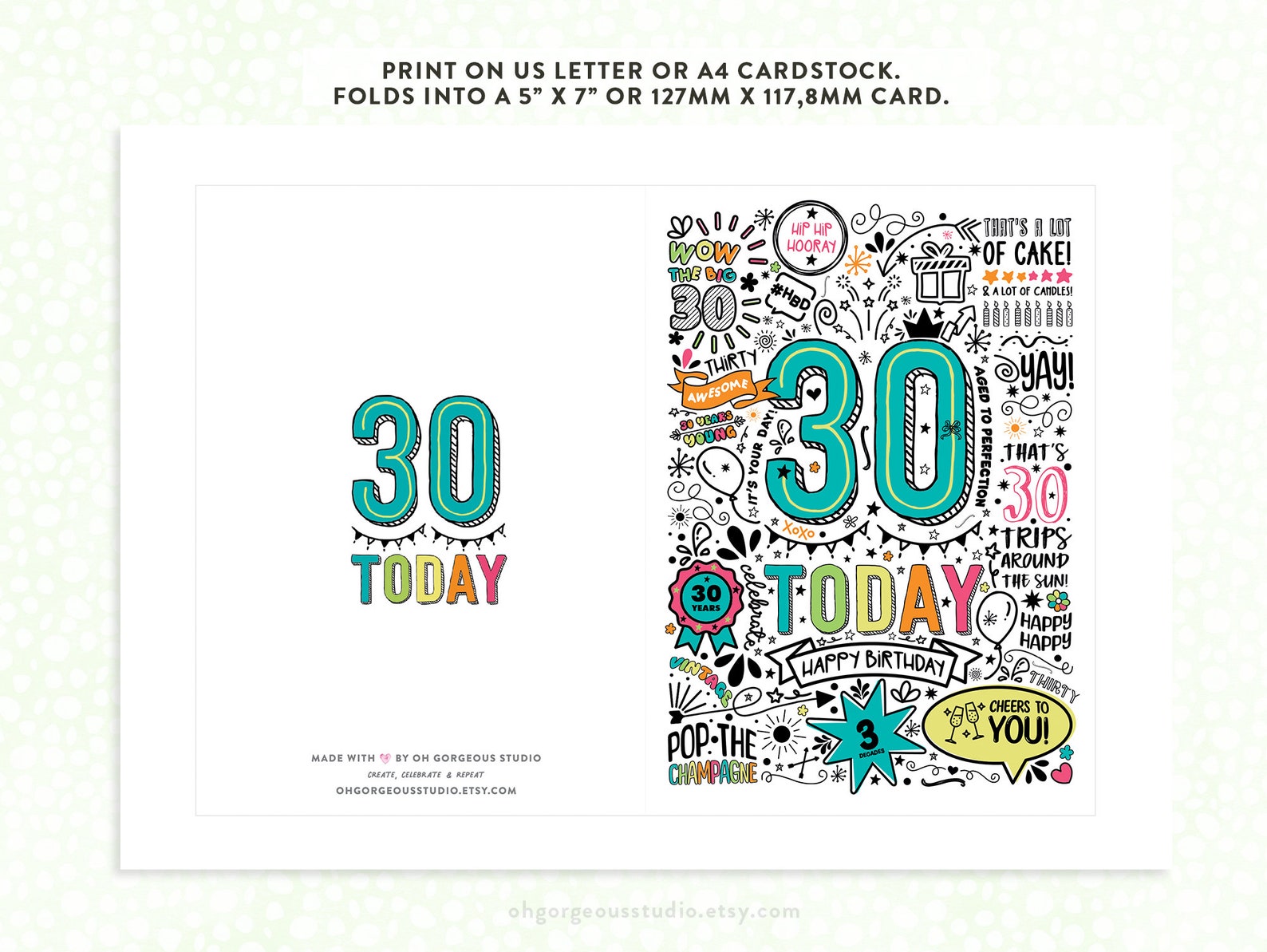 30th Birthday Card Printable Birthday Card for Her, Printable Birthday ...
