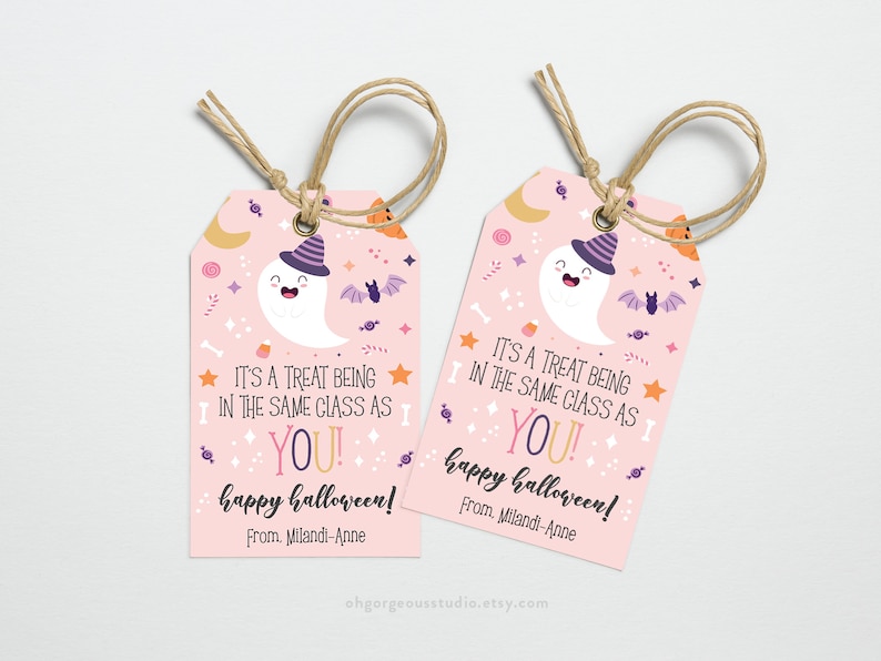 Class Gift Tag For Halloween | Its A Treat Being In The Same Class As You, Halloween Printable, Halloween Gift Tag For School, Custom Favor