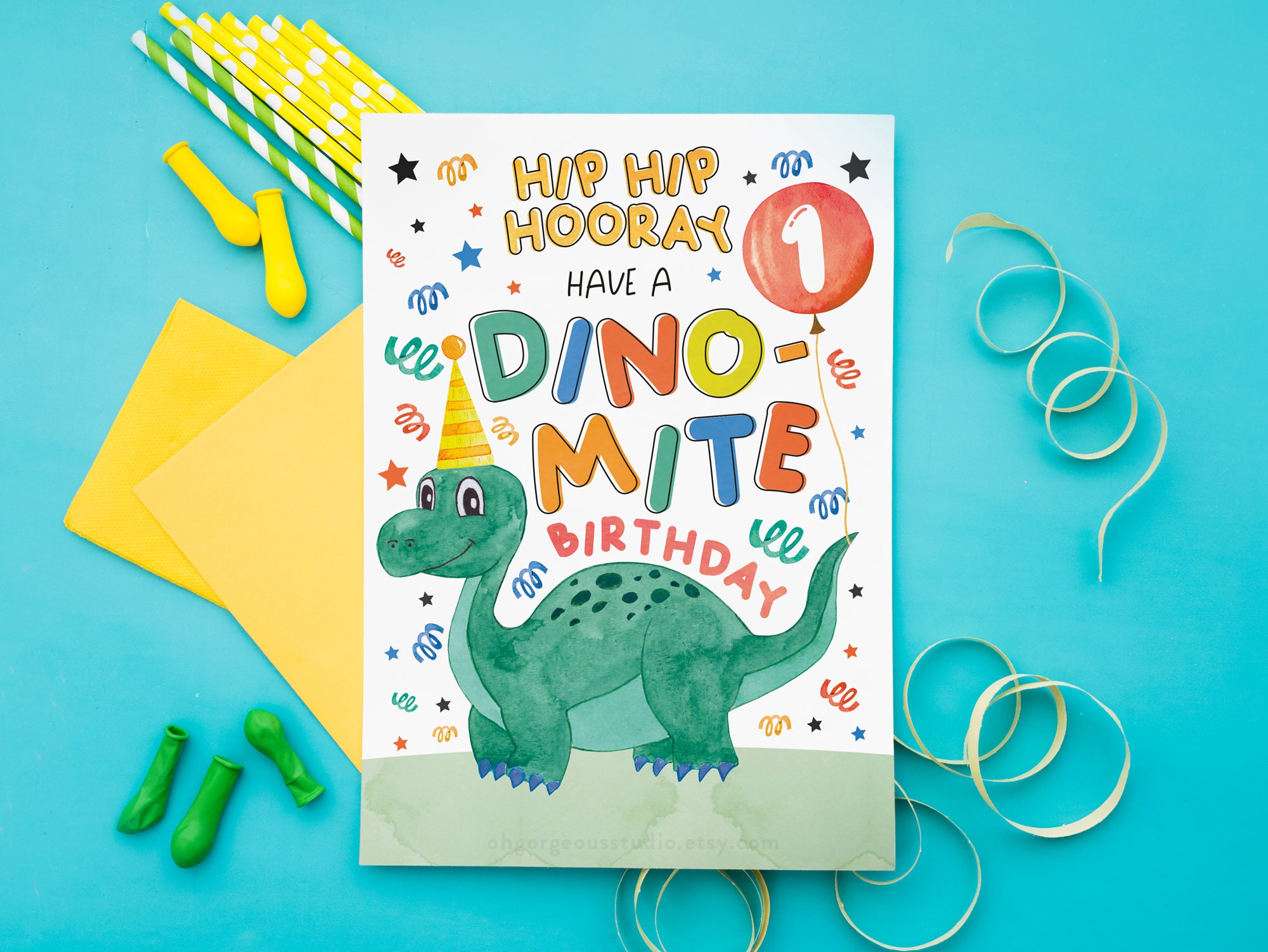 Dinosaur Printable Birthday Card 1st Birthday Card Dino - Etsy