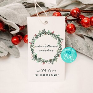 Moderne Weihnachtsgeschenkanhänger | Weihnachtswünsche druckbares Feiertagsgeschenkanhänger, bearbeitbares festliches Jahreszeit-Hängetikett, benutzerdefiniertes Weihnachtsgeschenketikett