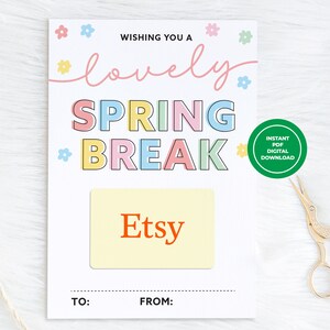 Leraar waardering afdrukbare kaart | Spring Break Gift Card houder, geniet van de voorjaarsvakantie, leraar bedankt, leraar waardering afdrukbaar