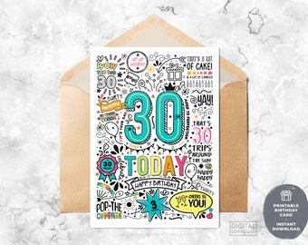 30th Birthday Card | Printable Birthday Card For Her, Printable Birthday Card For Him, Happy 30th Birthday, Thirty Today, Instant Download