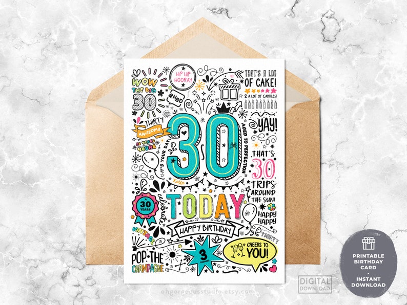 30th Birthday Card Printable Birthday Card for Her, Printable Birthday ...