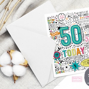 50th Birthday Wishes Printable Card | Birthday Card for Her, Download ...
