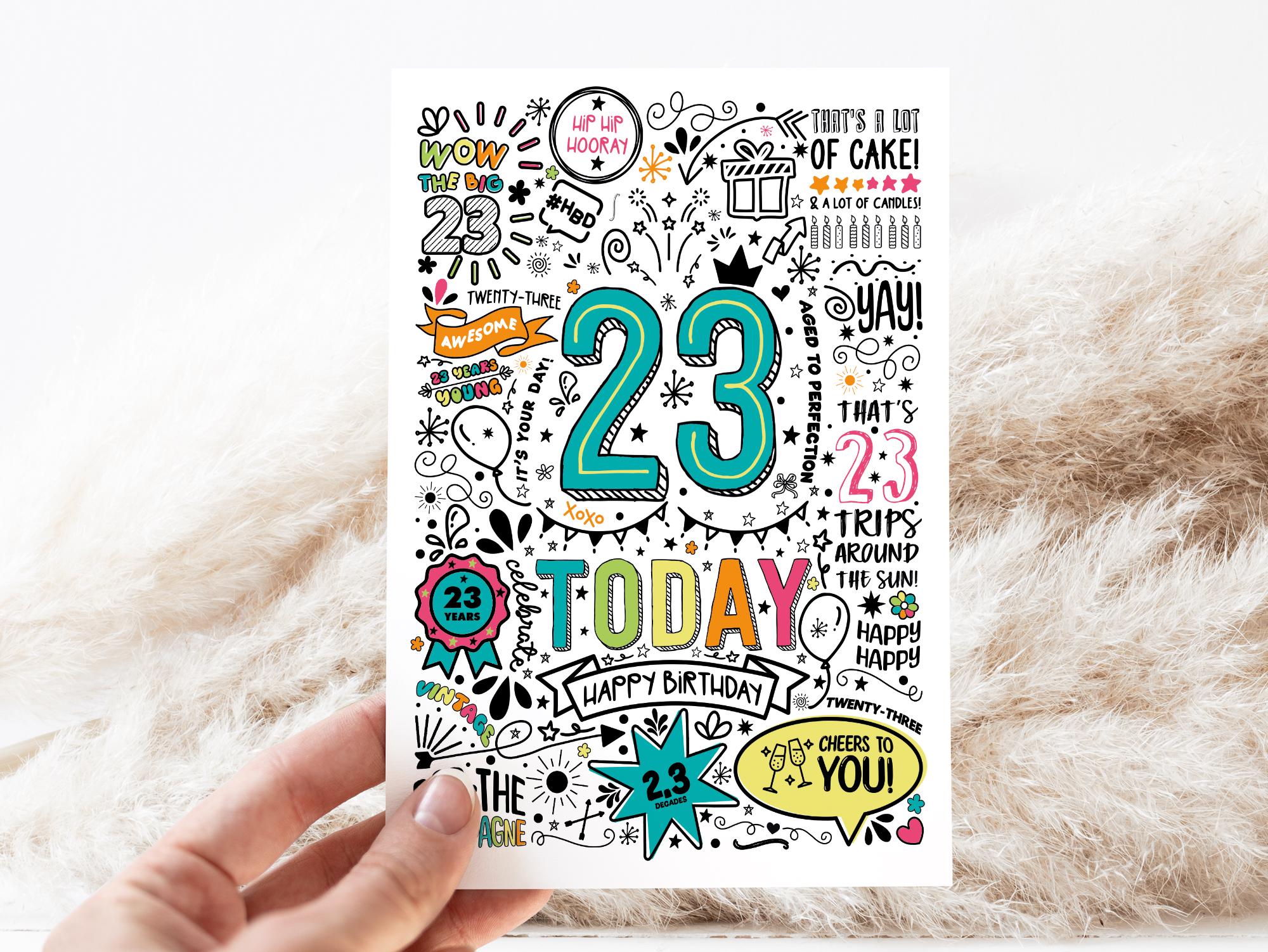 23rd Birthday Card: Doodle Style Printable (instant Download) - Etsy