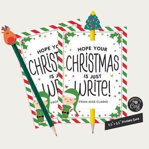 Weihnachtsbleistift-Tag, einfach Klasse Geschenketikett schreiben, Nicht-Süßigkeiten Weihnachtsgeschenk für Studenten Freunde Klassenkameraden, Bearbeiten in Corjl, bearbeitbare Vorlage