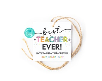 Beste leraar ooit waardering tag, bewerkbare leraar waardering cadeaubon, school cadeau tag voor leraar coach PTO digitale Corjl sjabloon