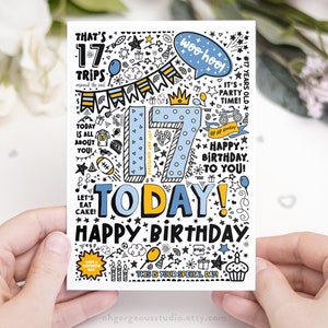 Printable 17th Birthday Card | Instant Download Printable Card for 17th ...