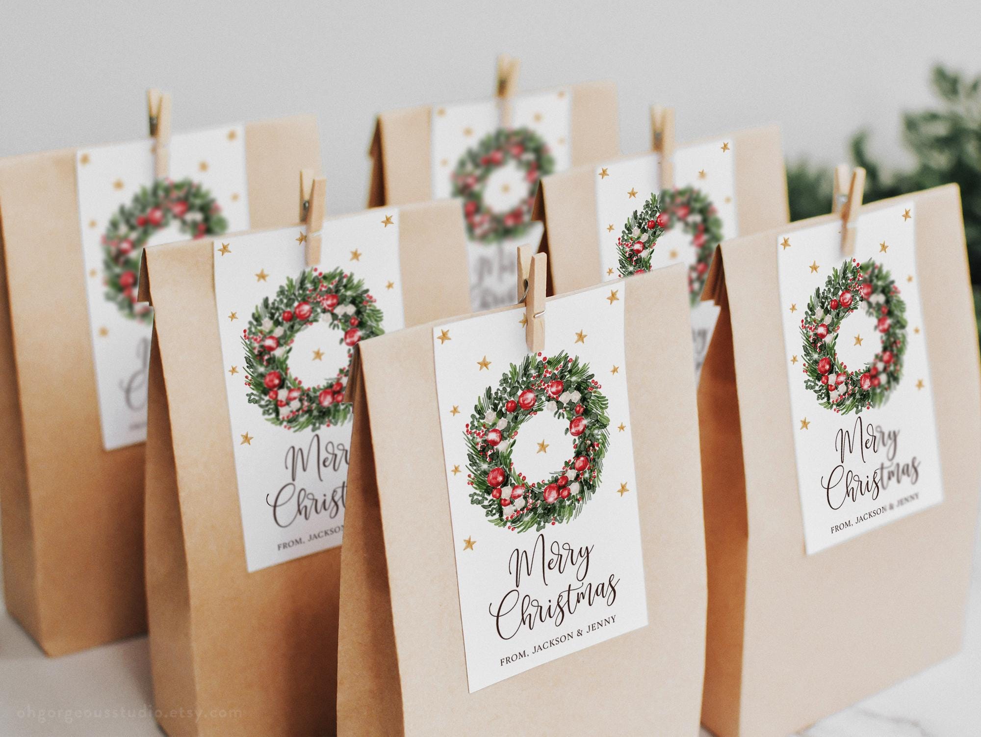Watercolor Christmas Gift Tag Template, Printable Holiday Favor ...