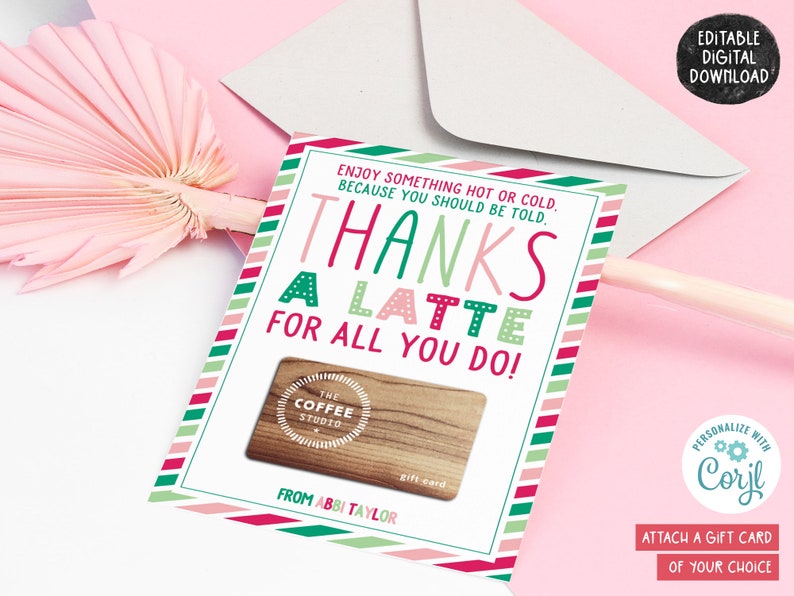 Printable Teacher Appreciation Card Thanks A Latte Printable - Etsy