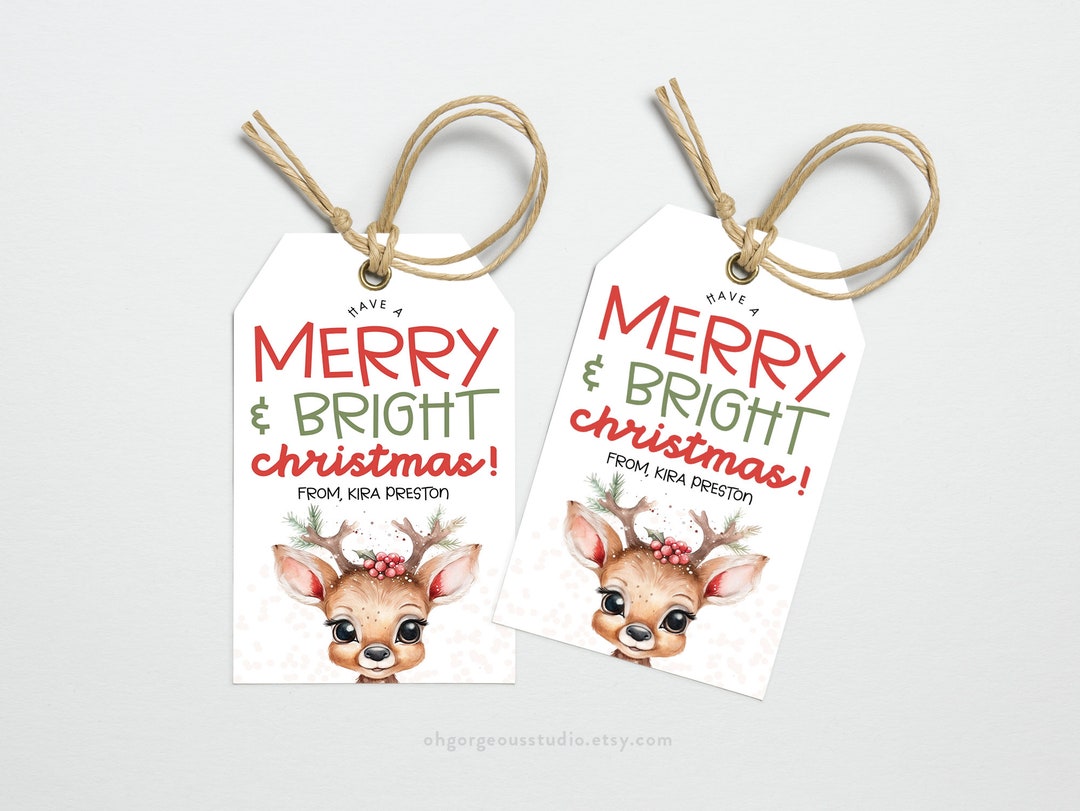 Printable Reindeer Gift Tag, Merry and Bright Reindeer Christmas Tag ...