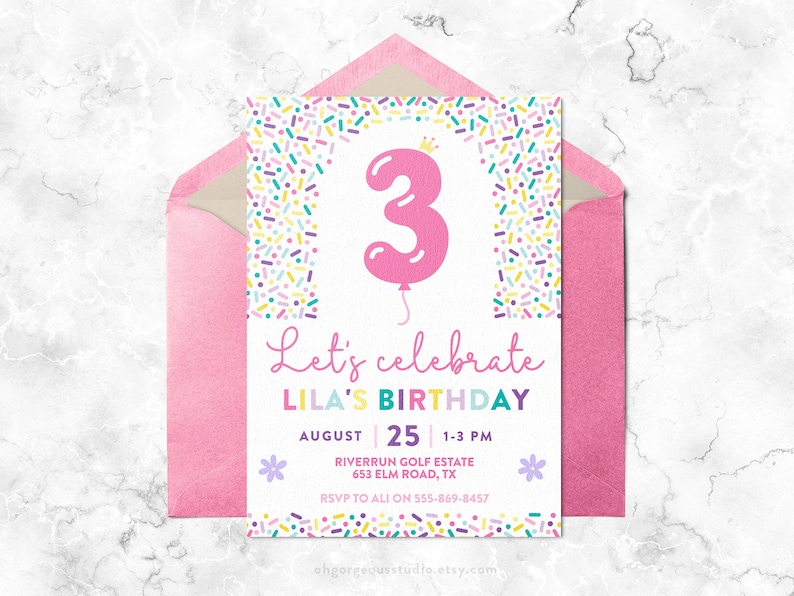 3rd Birthday Confetti Party Invitation Editable Printable Etsy