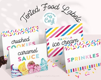 Ice Cream Sprinkles Tented Food Cards | Buffet Bar Editable Label Templates For Your Ice Cream Sundaes Party Table