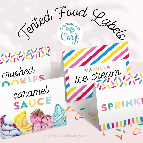 Ice Cream Sprinkles Tented Food Cards | Buffet Bar Editable Label Templates For Your Ice Cream Sundaes Party Table