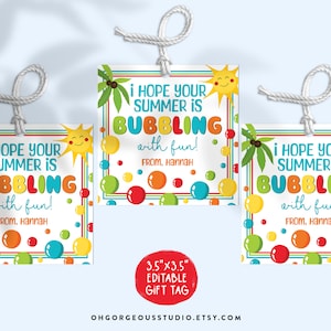 End of School Bubble Tag | Bubble Tag For Summer, Classmate Gift Tag, Bubbles Of Fun, Printable Editable Download, Bubbles School Tag,