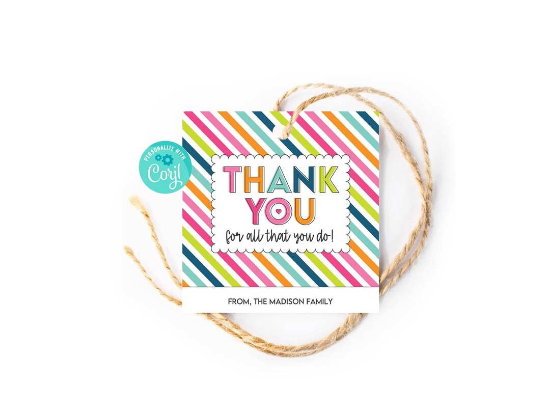 Editable Thank You Gift Tags: Appreciation Printable (corjl Editable ...