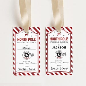 Printable North Pole Special Delivery Tag Template, Editable Santa Gift Tags, Personalized Christmas Tags, From Santa Tags, Instant Download