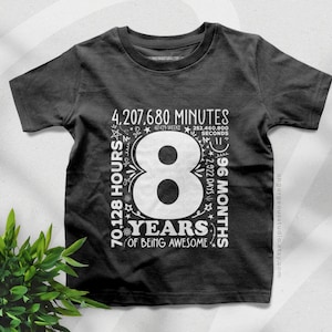 8. Geburtstag Shirt SVG | 8 Jahre alt Happy Birthday SVG Tage Monate T Shirt Vinyl geschnitten Datei digitaler Download Png JPG Geburtstag Party Shirt