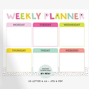 Weekly Printable Planner for Kids | Instant Download Homeschool Planner ...