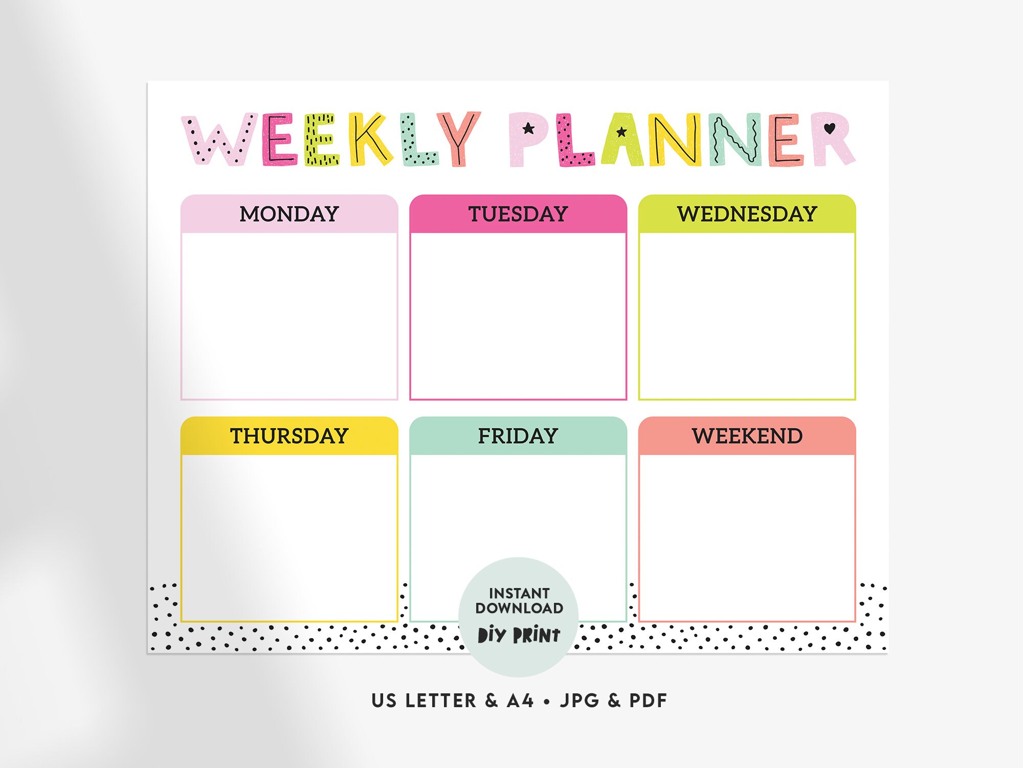Weekly Printable Planner for Kids Instant Download Homeschool Planner ...