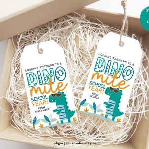 Looking Forward To A Dino-Mite School Year Tag | Dinosaur Gift Tag, Back To School Template, First Day of School Gift Tag, Instant Download