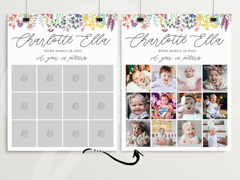 First Year in Photos Printable Poster 1 Year Milestone Photo - Etsy