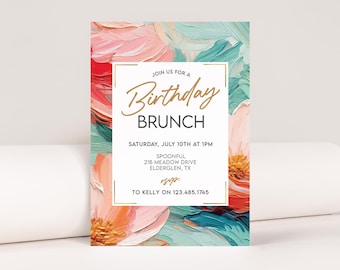 Floral Birthday Brunch Invitation Template: Editable Digital Invite