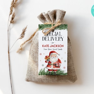 Secret Santa Gift Tag Template | Printable Kris Kringle Gift Tags, Editable Santa Tag, Cute Christmas Holiday Favor Tag, Christmas Printable