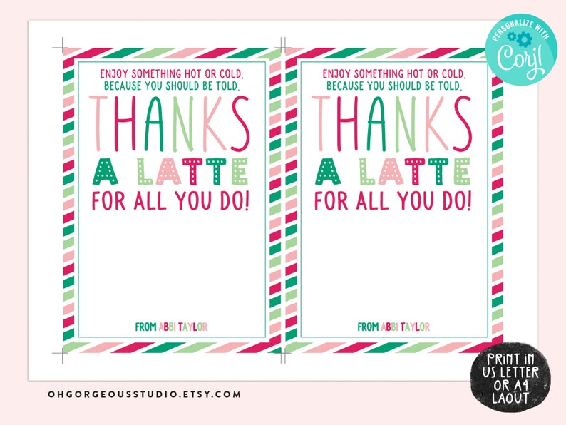 Printable Teacher Appreciation Card Thanks A Latte Printable - Etsy