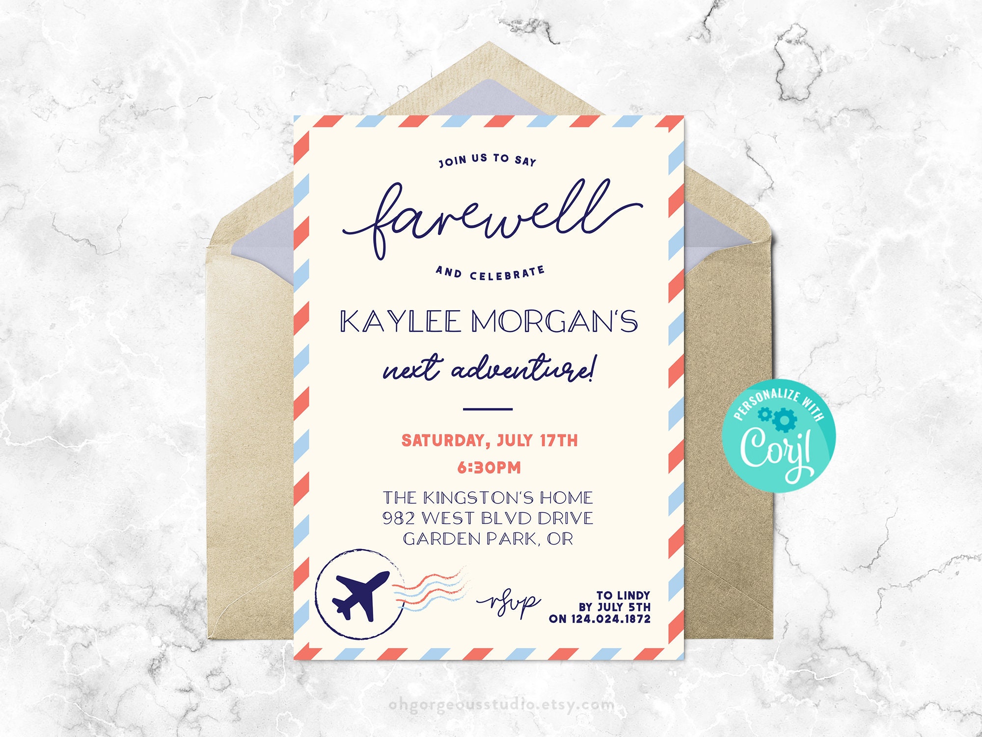 Editable Farewell Party Invitation: Airplane Theme (digital Download ...