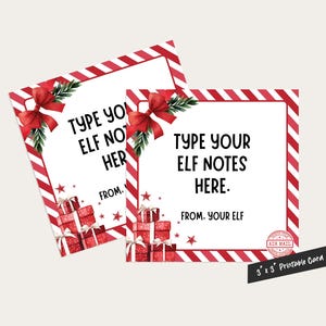 Modello di biglietti di auguri modificabili per elfi, attività natalizie per elfi, modello Canva per elfi di Natale, gioco per elfi, attività per elfi, mini biglietti di auguri per elfi di Natale