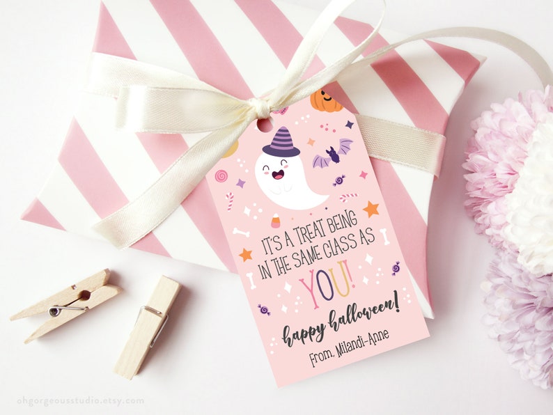 Class Gift Tag For Halloween | Its A Treat Being In The Same Class As You, Halloween Printable, Halloween Gift Tag For School, Custom Favor