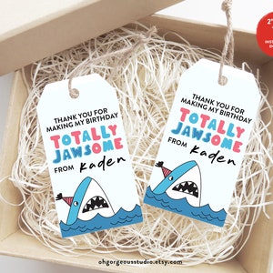 Haifisch-Geburtstags-Geschenkanhänger | Vielen Dank, dass Sie Anhänger mit Hai hängen, total Jawsome Pool Party, printable Tag, Instant Download Party gefallen