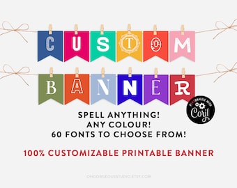 100% Editable Letter Banner | Printable Banner Template, Any Colour and 60 Fonts To Choose From, DIY Party Banner For Any Event