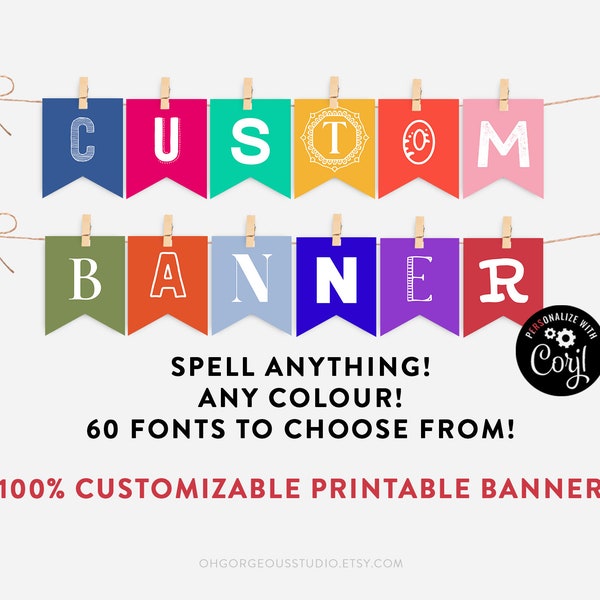 100% Editable Letter Banner | Printable Banner Template, Any Colour and 60 Fonts To Choose From, DIY Party Banner For Any Event