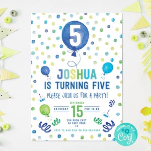 5th Birthday Invitation | Editable Birthday Invitation For Boys Birthday Invite Template Party Invitation Printable Custom Invite 5th Invite