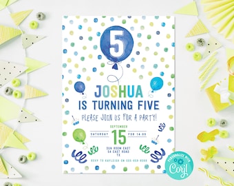 5th Birthday Invitation | Editable Birthday Invitation For Boys Birthday Invite Template Party Invitation Printable Custom Invite 5th Invite