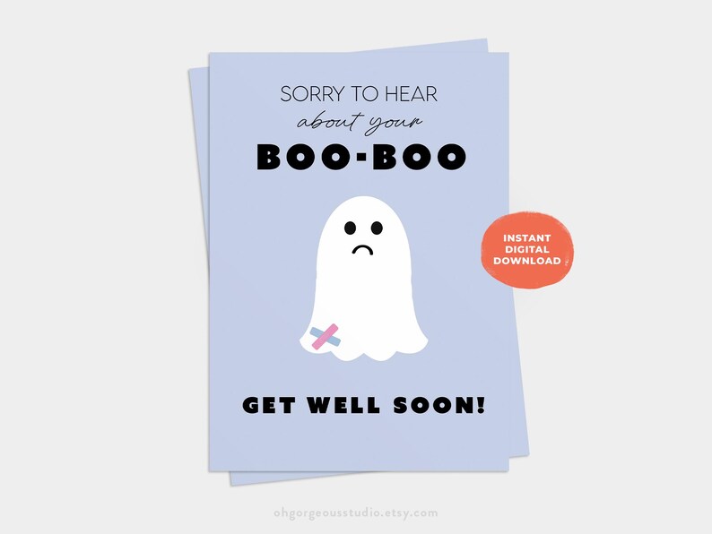 Cute Ghost Get Well Card | Printable Boo Boo Card (digital Download) - Etsy