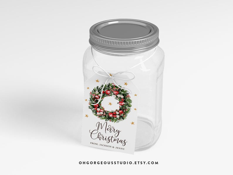 Watercolor Christmas Gift Tag Template, Printable Holiday Favor ...