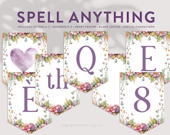 Fairy Birthday Banner: Floral Letter Pennants (Digital Download)