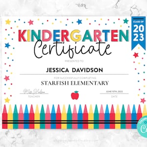 Kindergarten-Abschluss-Zeugnis | Bearbeitbares Kindergarten-Zertifikat, Abschlussdiplom am letzten Tag, Schule zum Ausdrucken, Zertifikatsvorlage