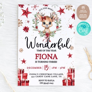 Reindeer Winter Wonderland Birthday Invitation | Christmas Reindeer Girl Birthday Party Invitation, Editable Template, Suitable For Any Age