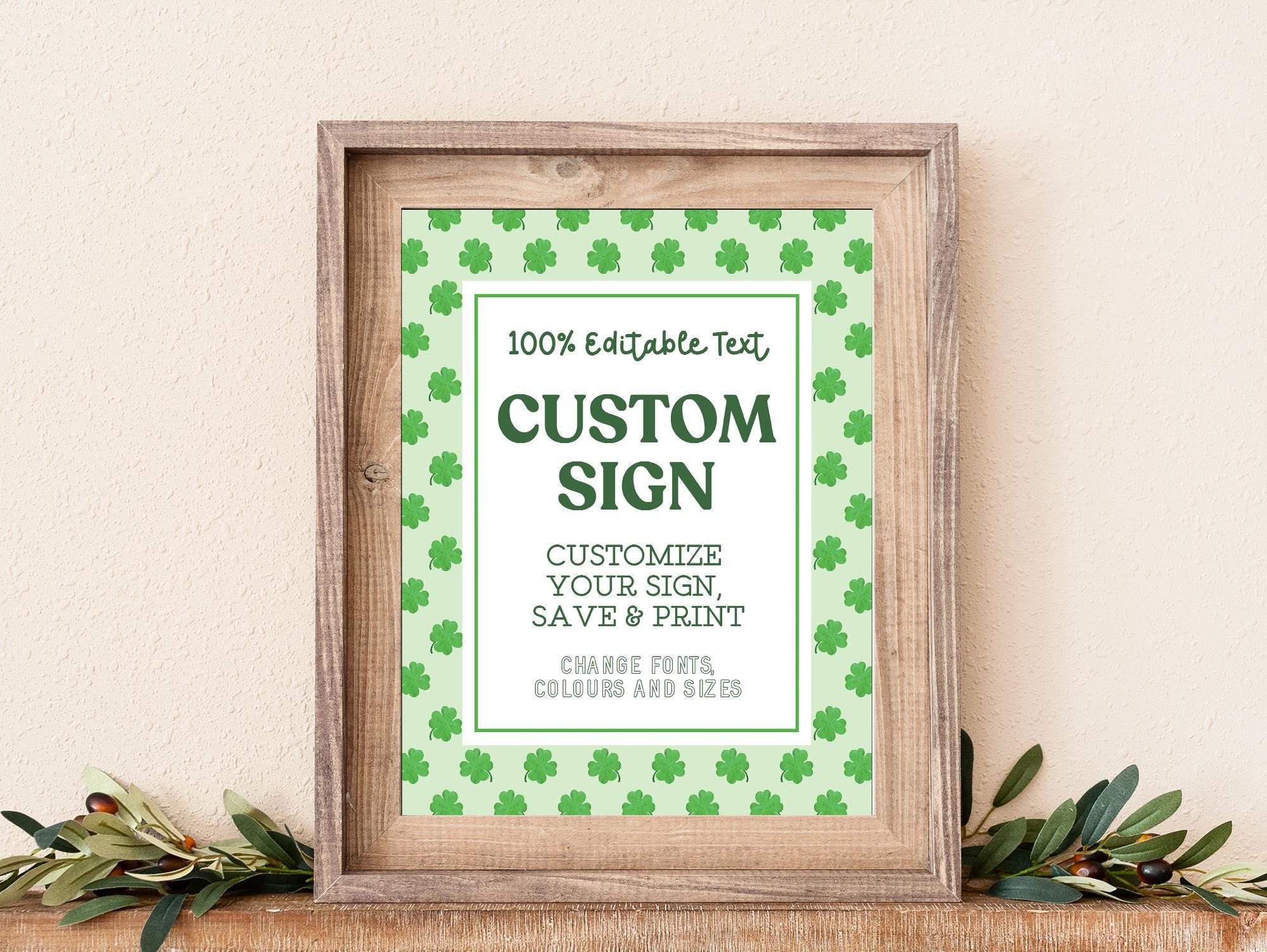 Shamrock St Patrick's Day Custom Sign: 8x10 Editable Template (corjl ...
