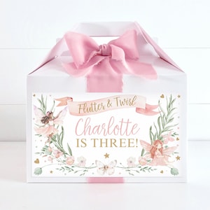 Editable Fairy Birthday Gable Box Label | Whimsical Enchanted Pixie Fairy Party Magical Floral Fairy Princess Party Instant Download Edit