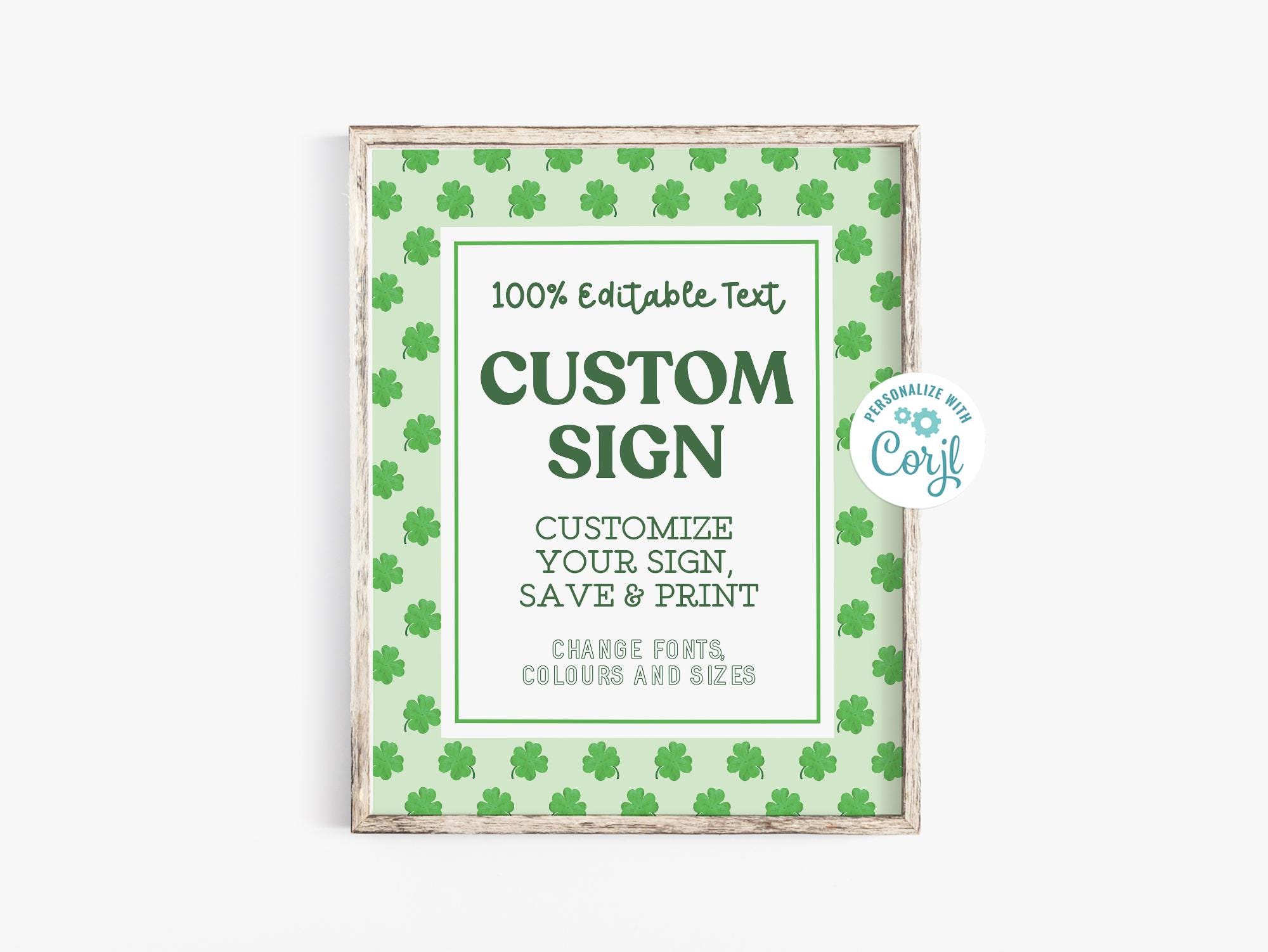 Shamrock St Patrick's Day Custom Sign: 8x10 Editable Template (corjl ...